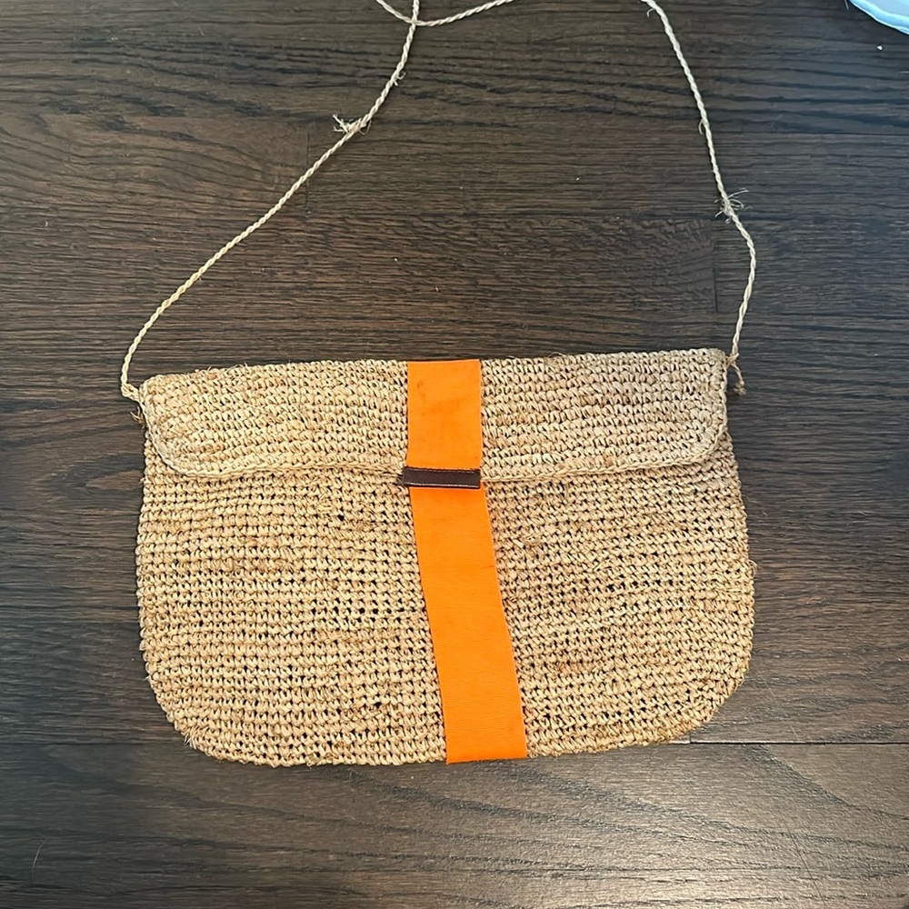 Woven raffia clutch with optional strap